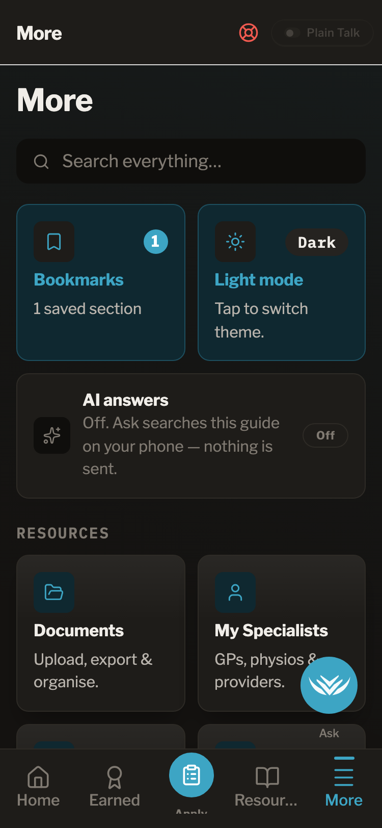 ExitBrief more screen